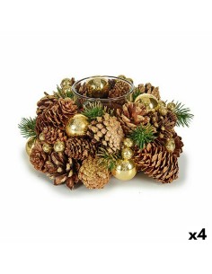 Bougeoirs de Noël Marron Transparent Doré verre Plastique 19 x 9 x 19 cm (4 Unités)