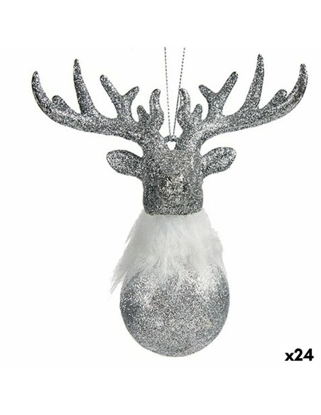 Décorations de Noël Renne Argenté Plastique Paillettes 13,5 x 15,5 x 7 cm (24 Unités)