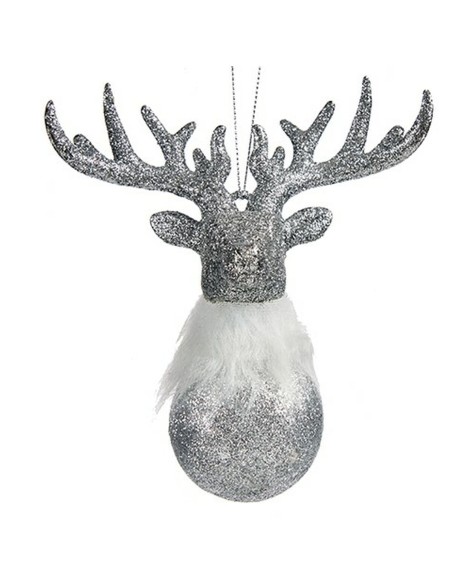 Décorations de Noël Renne Argenté Plastique Paillettes 13,5 x 15,5 x 7 cm (24 Unités)