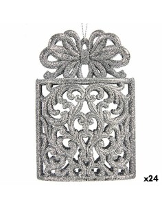 Décorations de Noël Boîte Cadeau Argenté Plastique Paillettes 7,5 x 11,5 x 4 cm (24 Unités)