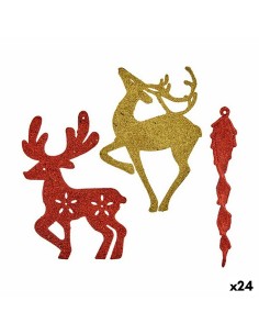 Ensemble Décorations de Noël Krist+ 00510 Rouge Doré Plastique 14,5 x 14,5 x 2 cm (24 Unités)