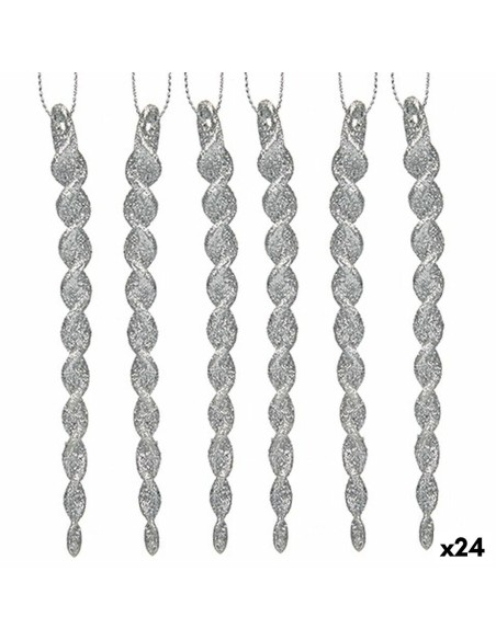 Décorations de Noël Argenté Plastique Paillettes 13,5 x 1 x 5,5 cm (24 Unités)