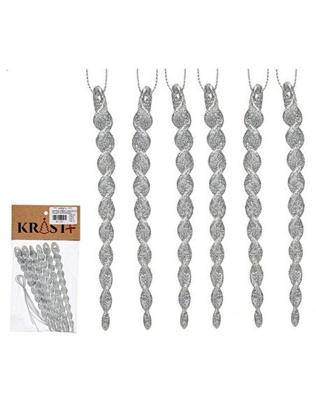 Décorations de Noël Argenté Plastique Paillettes 13,5 x 1 x 5,5 cm (24 Unités)
