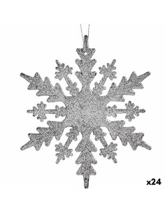 Décorations de Noël Flocons de neige Argenté Plastique Paillettes 15 x 15 x 0,2 cm (24 Unités)