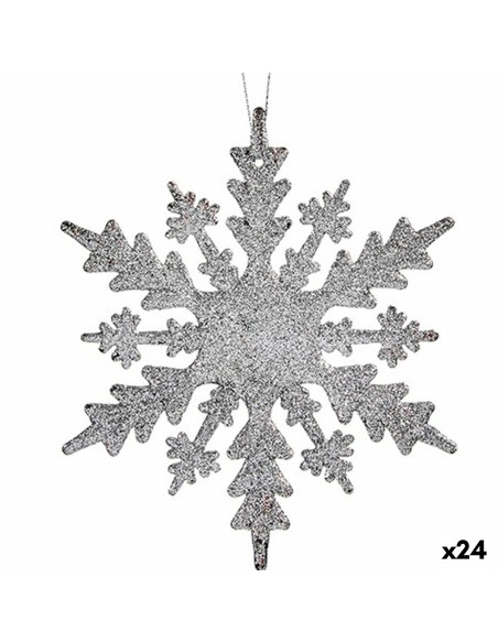Décorations de Noël Flocons de neige Argenté Plastique Paillettes 15 x 15 x 0,2 cm (24 Unités)