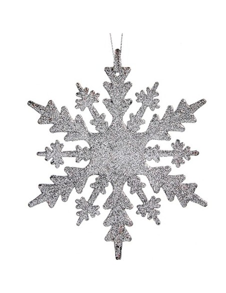 Décorations de Noël Flocons de neige Argenté Plastique Paillettes 15 x 15 x 0,2 cm (24 Unités)