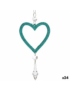 Décorations de Noël Coeur Vert Plastique Paillettes 9 x 16 x 2 cm (24 Unités)