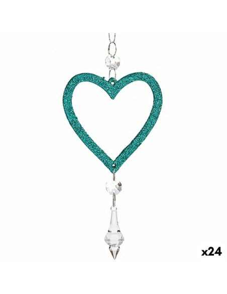 Décorations de Noël Coeur Vert Plastique Paillettes 9 x 16 x 2 cm (24 Unités)