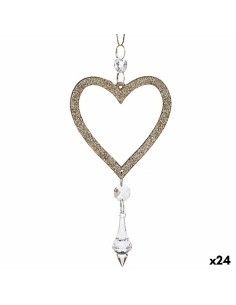 Décorations de Noël Coeur champagne Plastique Paillettes 9 x 16 x 2 cm (24 Unités)