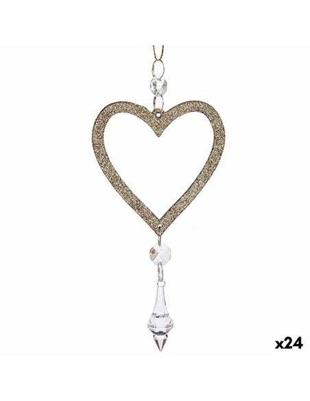 Décorations de Noël Coeur champagne Plastique Paillettes 9 x 16 x 2 cm (24 Unités)