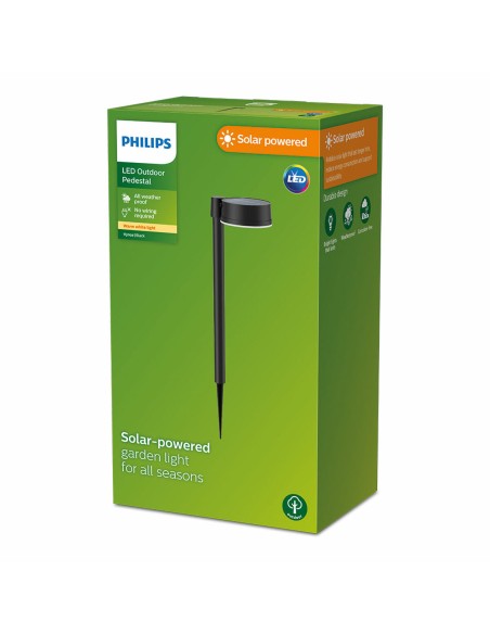 Borne de jardin solaire Philips Vynce 1,5 W 11,2 x 14,2 x 54 cm Noir Plastique Rond (2700 K) (Vert tendre) (1 Unité)