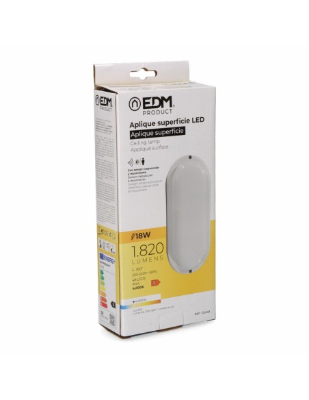 Applique Murale EDM 32448 Blanc Plastique F 18 W 120 W 1820 Lm Capteur de Mouvement Capteur de lumière Oblongue (4000 K)