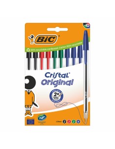 Ensemble de Stylos Bic Cristal Bleu Noir Rouge Vert (10 Unités)