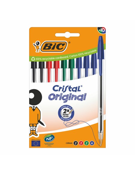 Ensemble de Stylos Bic Cristal Bleu Noir Rouge Vert (10 Unités)