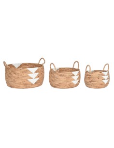 Set de basket DKD Home Decor Blanc Naturel Corde Herbier marin Boho 55 x 55 x 40 cm