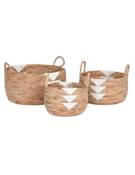 Set de basket DKD Home Decor Blanc Naturel Corde Herbier marin Boho 55 x 55 x 40 cm
