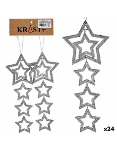 Ensemble Décorations de Noël Argenté Plastique Paillettes Étoile 19 x 0,2 x 23 cm (24 Unités)