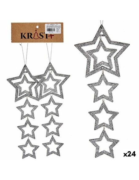 Ensemble Décorations de Noël Argenté Plastique Paillettes Étoile 19 x 0,2 x 23 cm (24 Unités)
