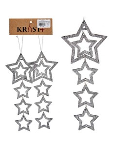 Ensemble Décorations de Noël Argenté Plastique Paillettes Étoile 19 x 0,2 x 23 cm (24 Unités) 2