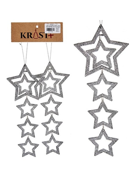 Ensemble Décorations de Noël Argenté Plastique Paillettes Étoile 19 x 0,2 x 23 cm (24 Unités)