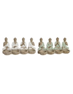 Figurine Décorative Home ESPRIT Blanc Vert Buda Oriental 24 x 9 x 11 cm (2 Unités)