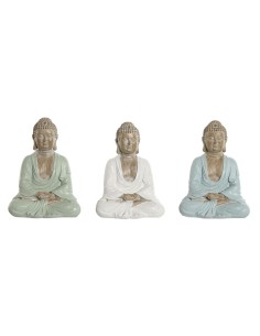 Figurine Décorative Home ESPRIT Blanc Vert Turquoise Buda Oriental 14 x 10,5 x 18,5 cm (3 Unités)