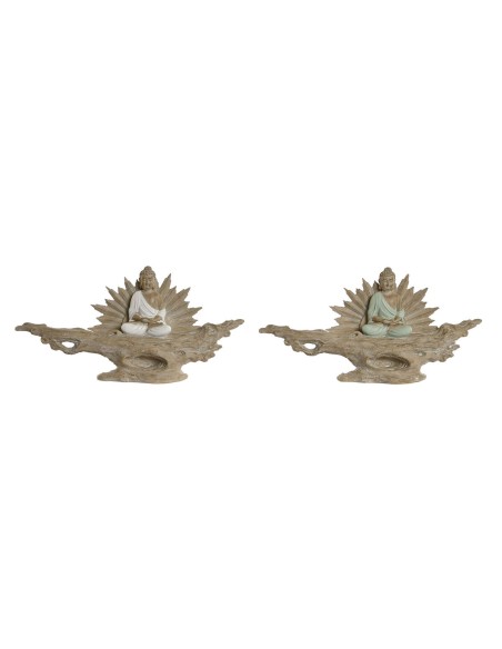 Figurine Décorative Home ESPRIT Blanc Vert Buda Oriental 30 x 6 x 15 cm (2 Unités)