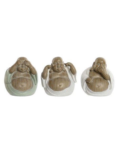 Figurine Décorative Home ESPRIT Blanc Vert Buda Oriental 10 x 9 x 10,5 cm (3 Unités)