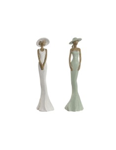 Figurine Décorative Home ESPRIT Blanc Vert Femme 7,5 x 7,5 x 30 cm (2 Unités)