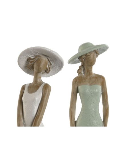 Figurine Décorative Home ESPRIT Blanc Vert Femme 7,5 x 7,5 x 30 cm (2 Unités)