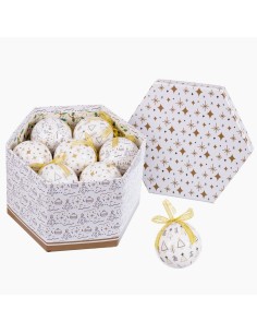 Boules de Noël Blanc Doré Papier Polyfoam 7,5 x 7,5 x 7,5 cm (14 Unités)