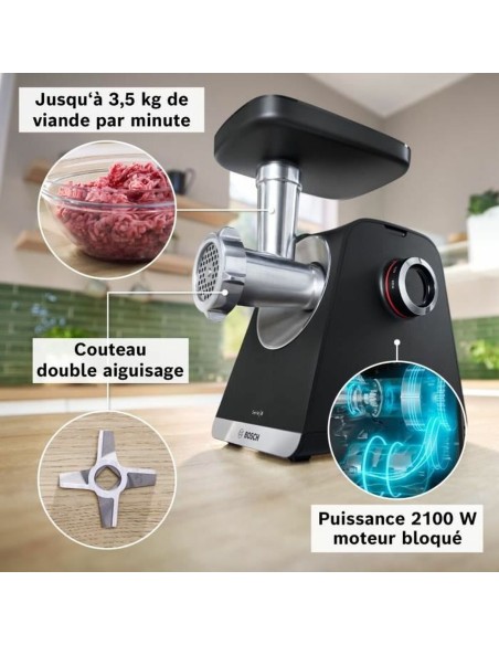 Hachoir BOSCH Serie 6 MFWS640B Noir Acier inoxydable Plastique 500 W 350 ml 1,3 Kg/min