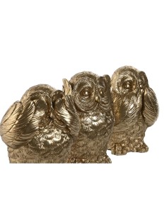 Figurine Décorative Home ESPRIT Doré Hibou 11 x 11 x 15 cm (3 Unités)