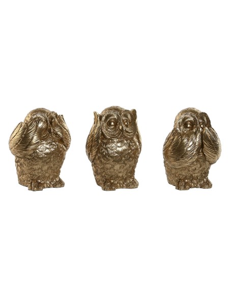 Figurine Décorative Home ESPRIT Doré Hibou 11 x 11 x 15 cm (3 Unités)