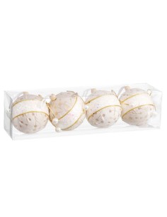 Boules de Noël Blanc Doré Polyfoam Tissu Lien 8 x 8 x 8 cm (4 Unités) 2