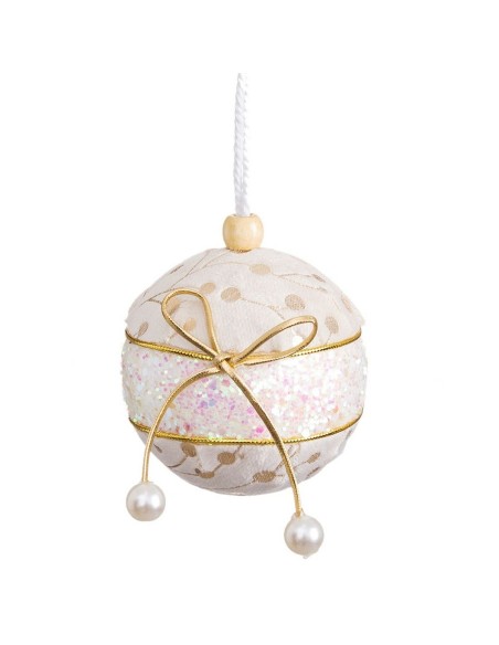 Boules de Noël Blanc Doré Polyfoam Tissu Lien 6 x 6 x 6 cm (6 Unités)