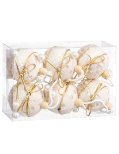 Boules de Noël Blanc Doré Polyfoam Tissu Lien 6 x 6 x 6 cm (6 Unités) 2