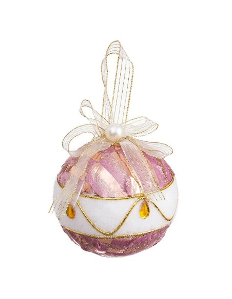 Boules de Noël Blanc Rose Polyfoam Tissu 8 x 8 x 8 cm (4 Unités)