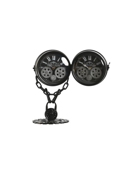 Horloge de table Home ESPRIT Noir Argenté Métal Verre 18 x 17 x 33 cm