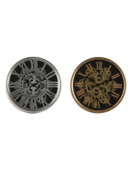 Horloge Murale Home ESPRIT Noir Doré Argenté Métal Verre 25 x 6,3 x 25 cm (2 Unités)
