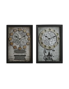 Horloge Murale Home ESPRIT Jaune Blanc Noir Gris Métal Verre Vintage 27,5 x 6,5 x 40,5 cm (2 Unités)