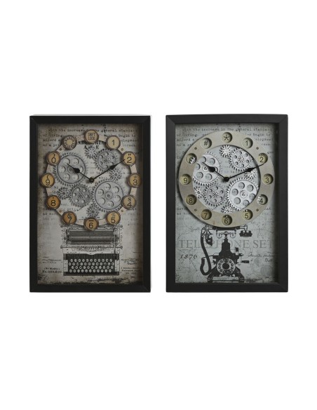 Horloge Murale Home ESPRIT Jaune Blanc Noir Gris Métal Verre Vintage 27,5 x 6,5 x 40,5 cm (2 Unités)