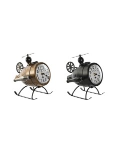 Horloge de table Home ESPRIT Noir Doré PVC Métal Loft 18 x 23 x 24 cm (2 Unités)