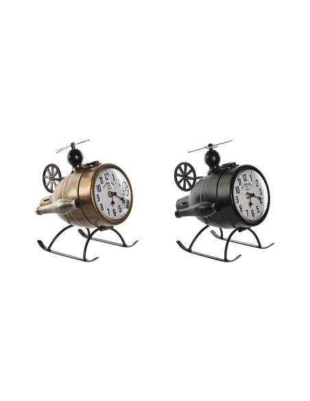 Horloge de table Home ESPRIT Noir Doré PVC Métal Loft 18 x 23 x 24 cm (2 Unités)