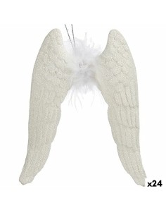 Décorations de Noël Ailes d'ange Blanc Plastique Paillettes 12,5 x 15 x 2,5 cm (24 Unités)