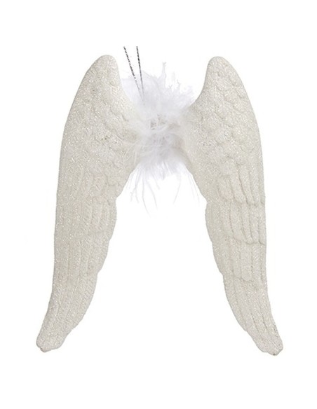 Décorations de Noël Ailes d'ange Blanc Plastique Paillettes 12,5 x 15 x 2,5 cm (24 Unités)