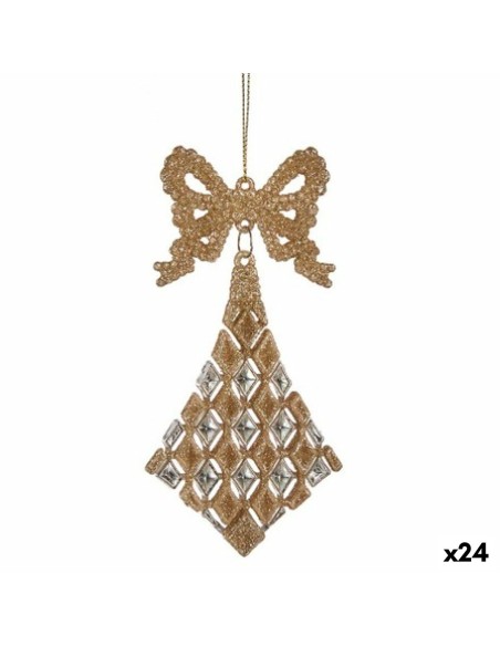 Décorations de Noël Lien Losanges champagne Plastique Paillettes 7,5 x 1 x 15,5 cm (24 Unités)