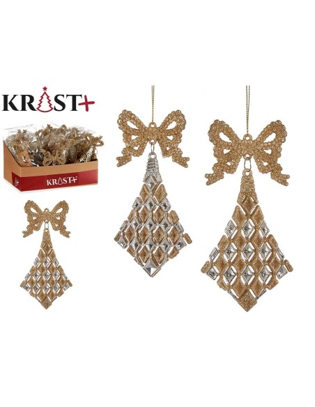 Décorations de Noël Lien Losanges champagne Plastique Paillettes 7,5 x 1 x 15,5 cm (24 Unités)