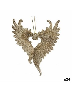 Décorations de Noël Ailes d'ange champagne Plastique Paillettes 12 x 13 x 2,5 cm (24 Unités)