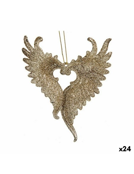 Décorations de Noël Ailes d'ange champagne Plastique Paillettes 12 x 13 x 2,5 cm (24 Unités)